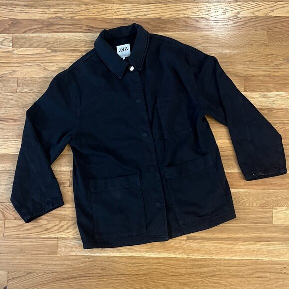 Zara Black Cotton Mid-Weight Work Chore Jacket - Unisex Small/Medium - Picture 1 of 5